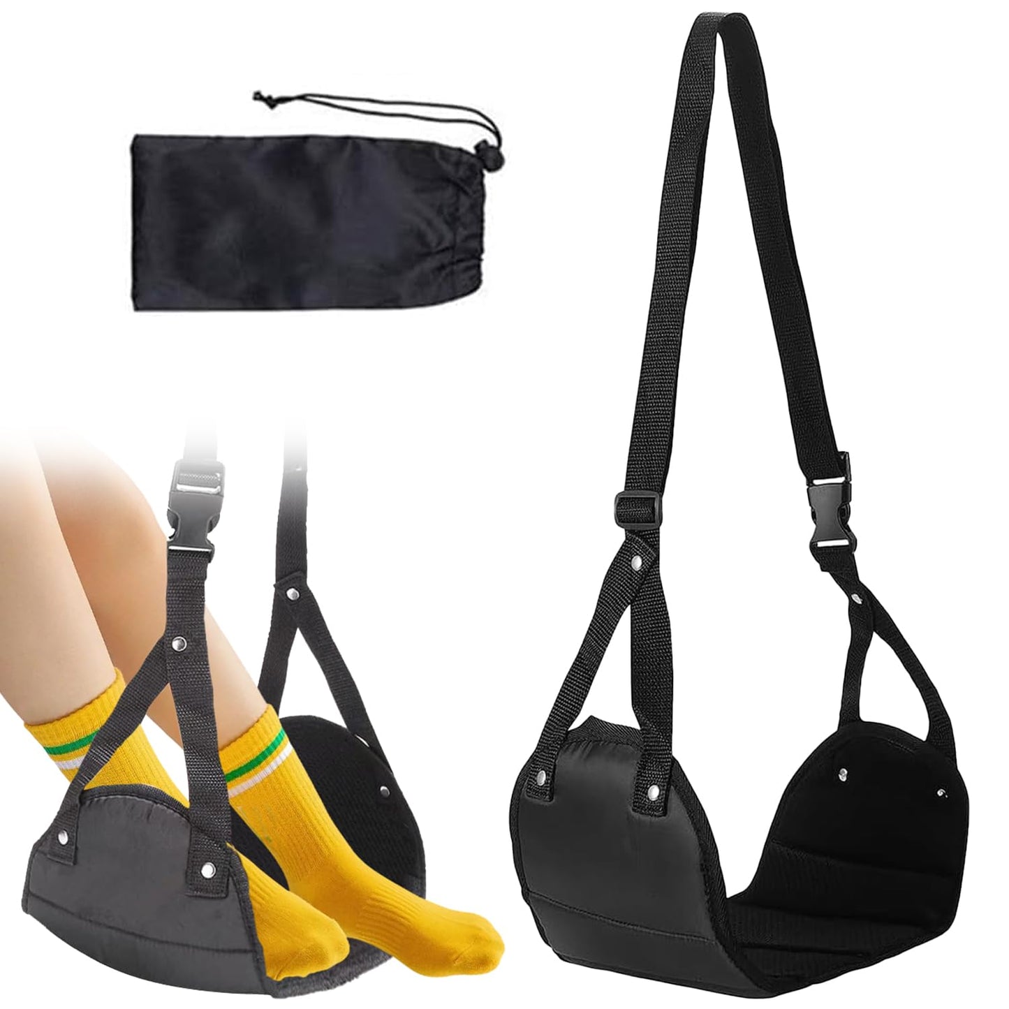 Airplane Foot Rest – Portable Adjustable Foot Hammock for Travel, Comfortable Foot Support for Flights and Road Trips