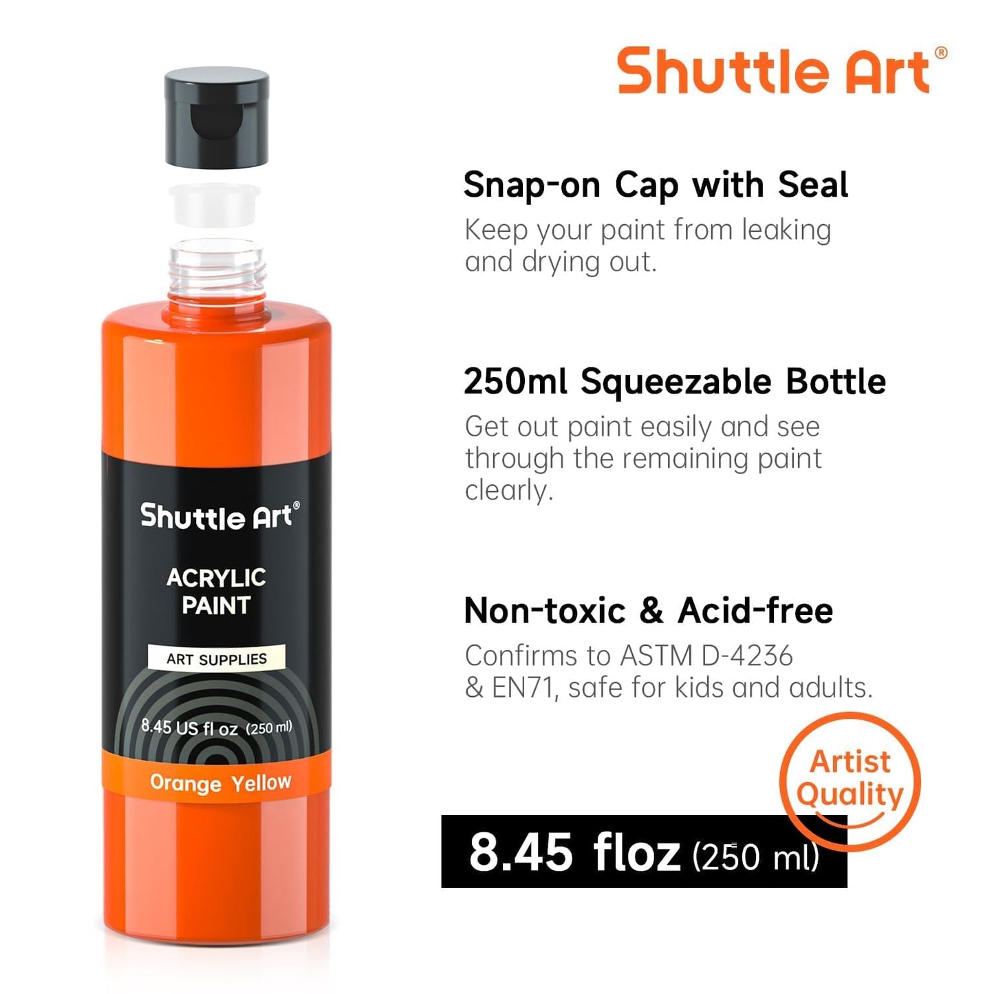 Shuttle Art Acrylic Paint Set, 24 Colours Acrylic Paints Bottle(250ml/8.45oz), Rich Pigmented Acrylic Paints, Bulk Painting Supplies for Artists,