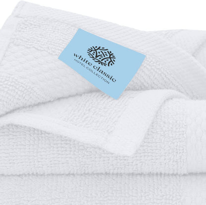 White Classic Luxury Cotton 12 Pc Flannel Set, Hotel Style Small Bath Towel Face Cloth 33x33 cm, Soft Plush White Flannels Pack of 12