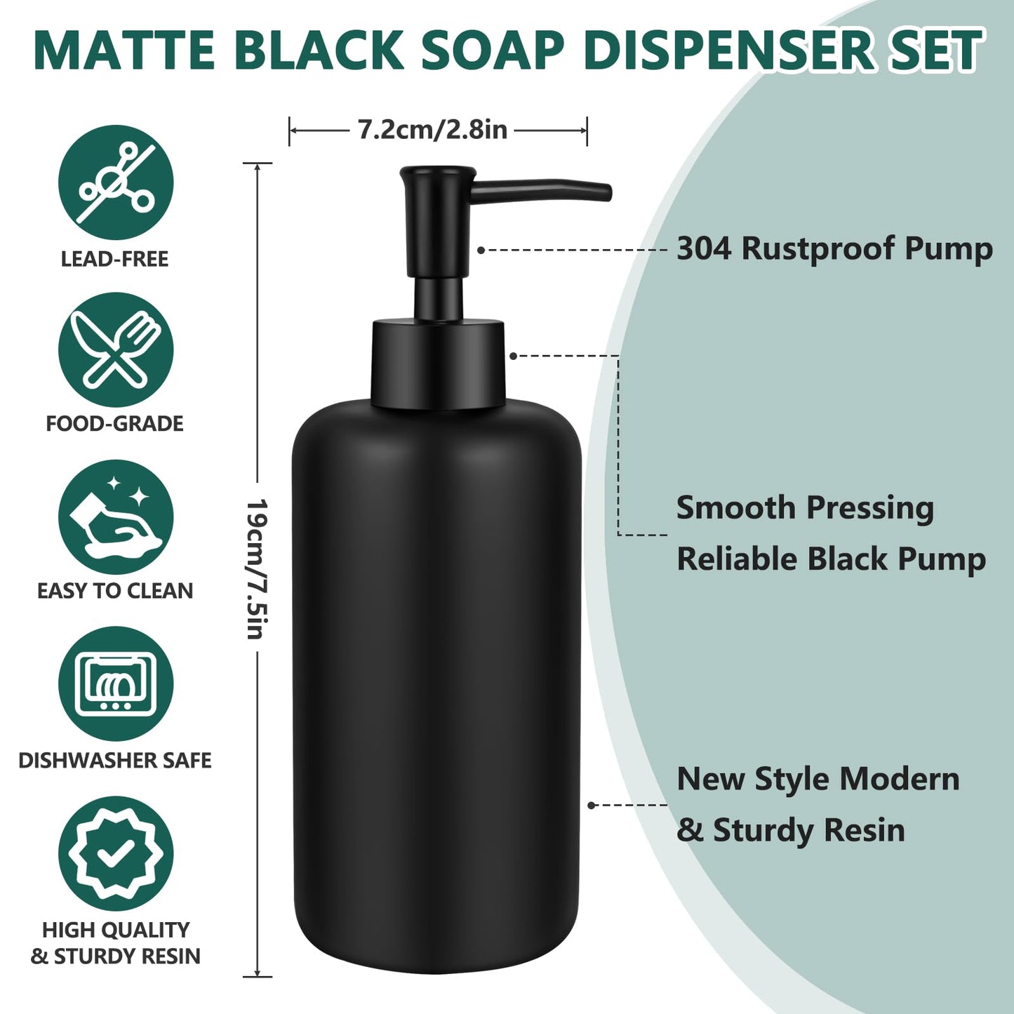 Essovee Matte Black Soap Dispenser Set with Waterproof Labels, Bathroom Soap Dispenser, Dishwashing Liquid Dispenser