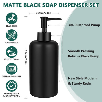 Essovee Matte Black Soap Dispenser Set with Waterproof Labels, Bathroom Soap Dispenser, Dishwashing Liquid Dispenser