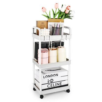 Trendecor Storage Trolley Cart 3 Tier Plastic Rolling Storage Rack, Mobile Storage Shelving Organizer Utility Cart Snack Cart Trolley for Kitchen