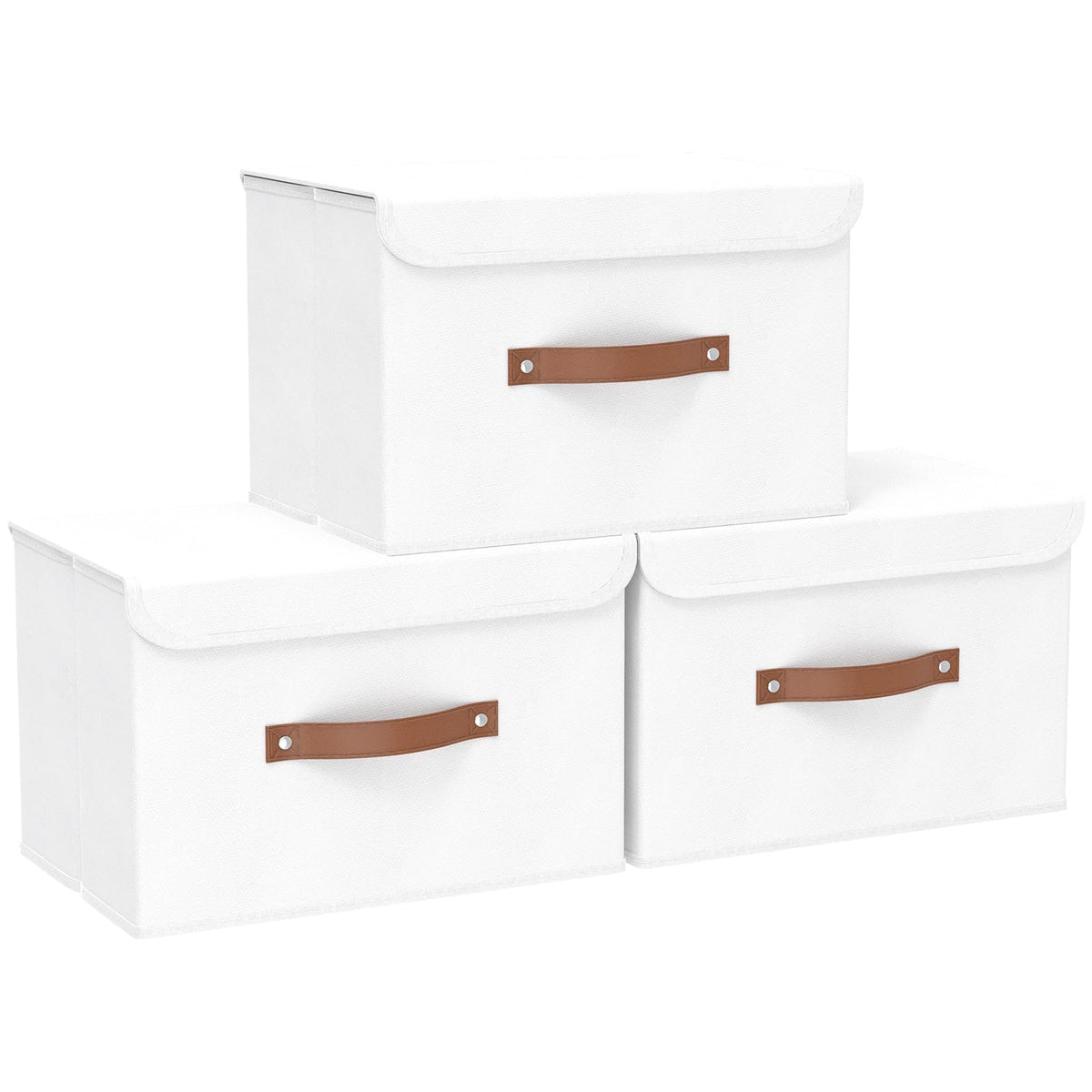 Yawinhe Collapsible Storage Boxes with Lids,45x30x30cm,White,3-Pack