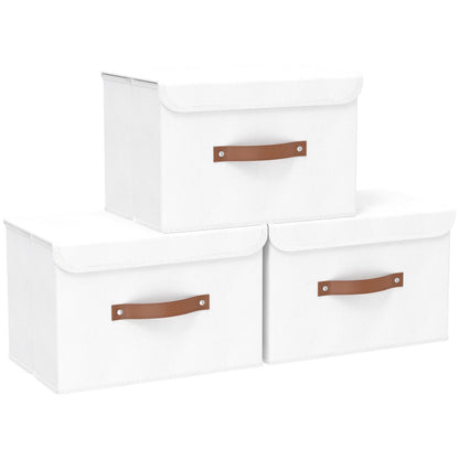 Yawinhe Collapsible Storage Boxes with Lids,45x30x30cm,White,3-Pack