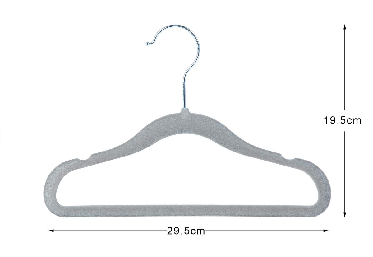 Finnhomy Non-Slip Clothes Hangers for Baby and Kids 30-Pack Velvet Hangers with 10 Finger Clips, Gray