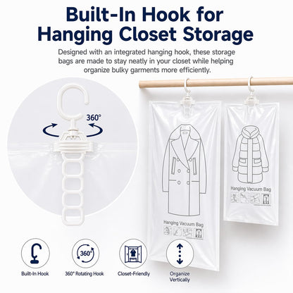 Hanging Vacuum Storage Bags for Clothes, Coats and Jackets, Large Size, Set