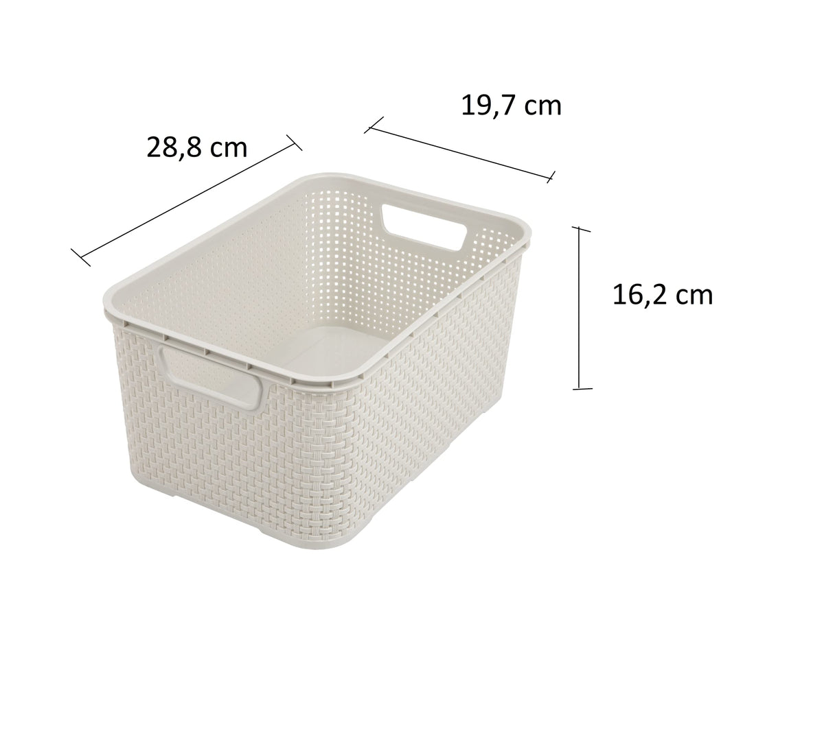 BranQ Home Essential Plastic Baskets in Rattan Design Set of 3 Size M 10 L Polypropylene Cream