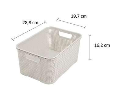 BranQ Home Essential Universal Multifunctional Basket in Rattan Design, Size M 10 L, BPA-Free Plastic PP, Cream, 28.8 x 19.7 x 16.2 cm