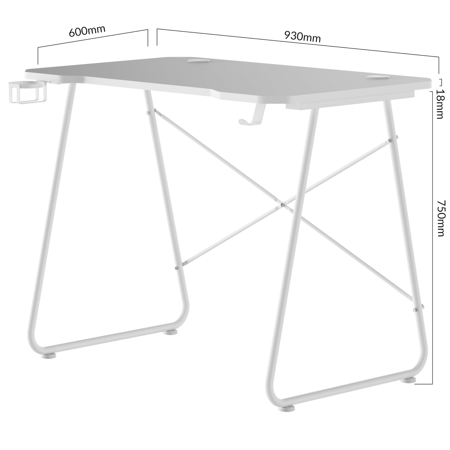 Properav Computer Study Desk White for Home Office PC Monitor Laptop Gaming with Headphone Hook & Cup Holder