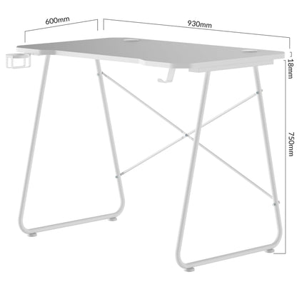 Properav Computer Study Desk White for Home Office PC Monitor Laptop Gaming with Headphone Hook & Cup Holder