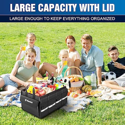 K KNODEL Car Boot Organiser with Foldable Cover, Car Storage Box and Bag, Large Boot Tidy, Car Organiser for Vehicle and Suv (Medium, Black)