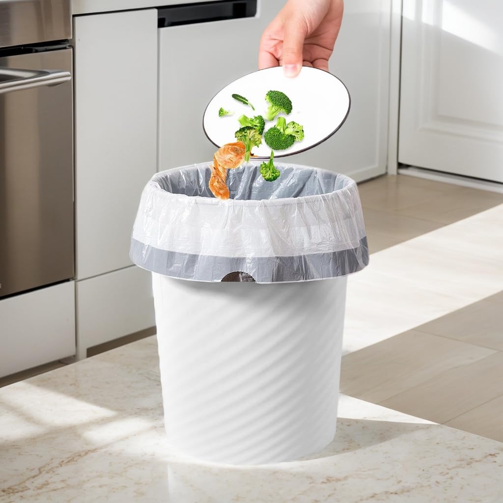Duscdesp 3 Pack Plastic Waste Paper Bin,8L Stripe Trash Can,Minimalist Uncovered Small Bin,Round Waste Paper Basket for Kitchen Bathroom Bedroom