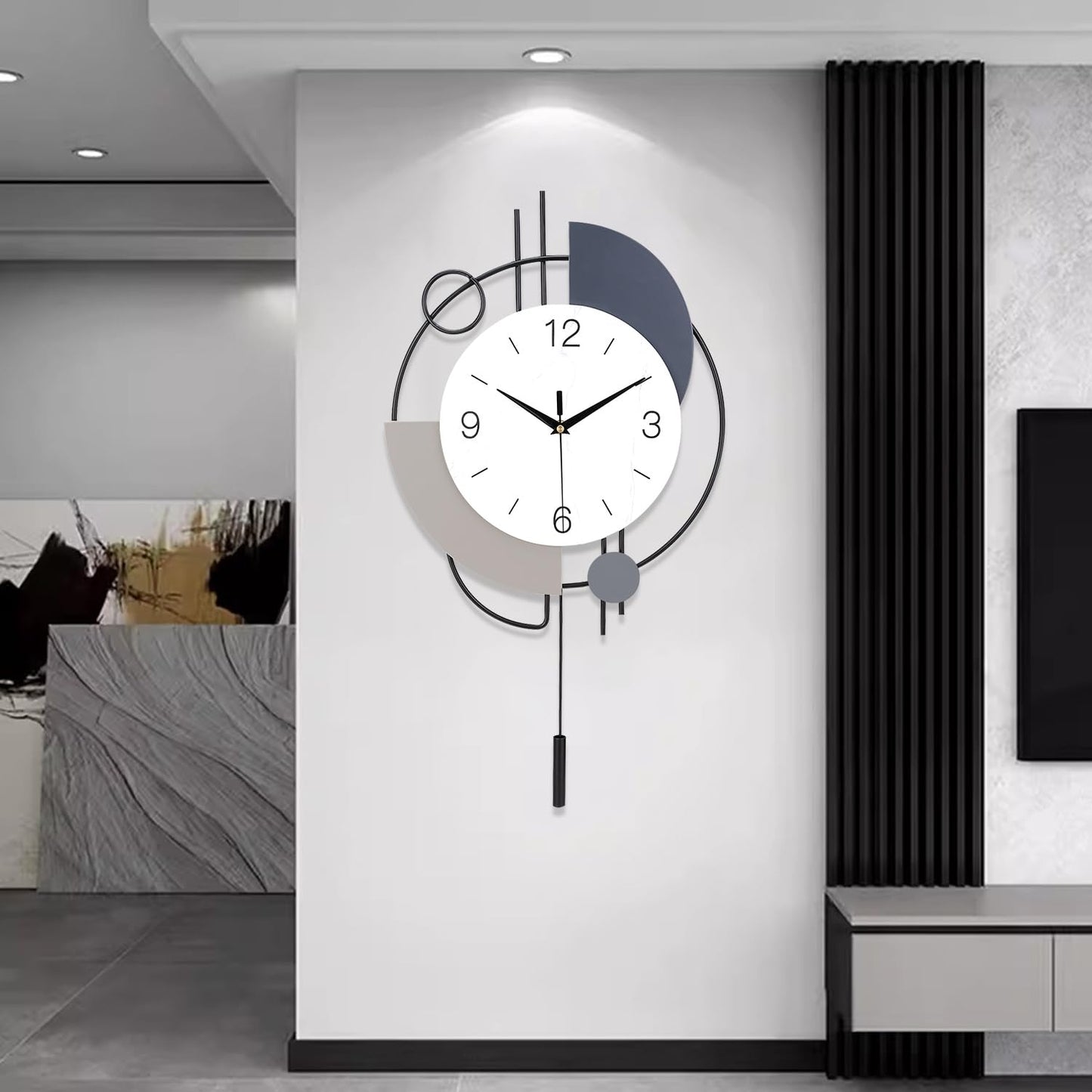 SIN&MI Wall Clock,Decorative Wall Clocks with Pendulum,Silent Quality Quartz Clock Battery Operated,Large Wall Clock for Living