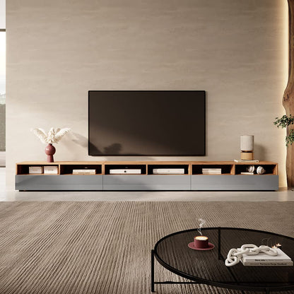 Selsey REDNAW - Modern TV Stand/TV Cabinet with 3 Drawers / 300 cm/Wotan Oak/Grey Gloss