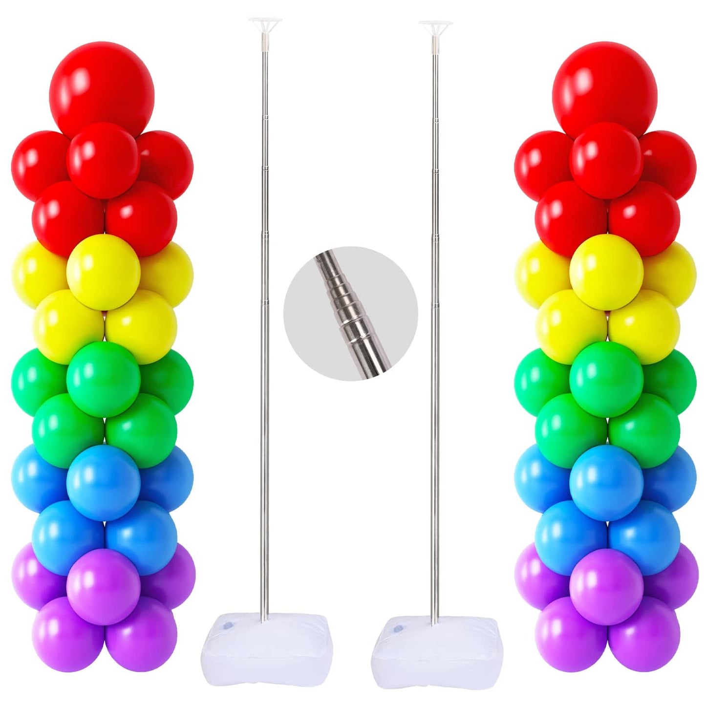 MUAEEOK Balloon Stand Kit, 2 Sets of 2m/6.6ft Adjustable Height Balloon Column Kit for Floor with Metal Telescopic Pillar for Baby Shower Birthday