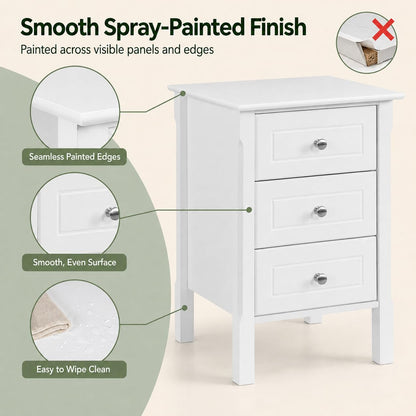 Yaheetech Bedside Table with 3 Drawers, White