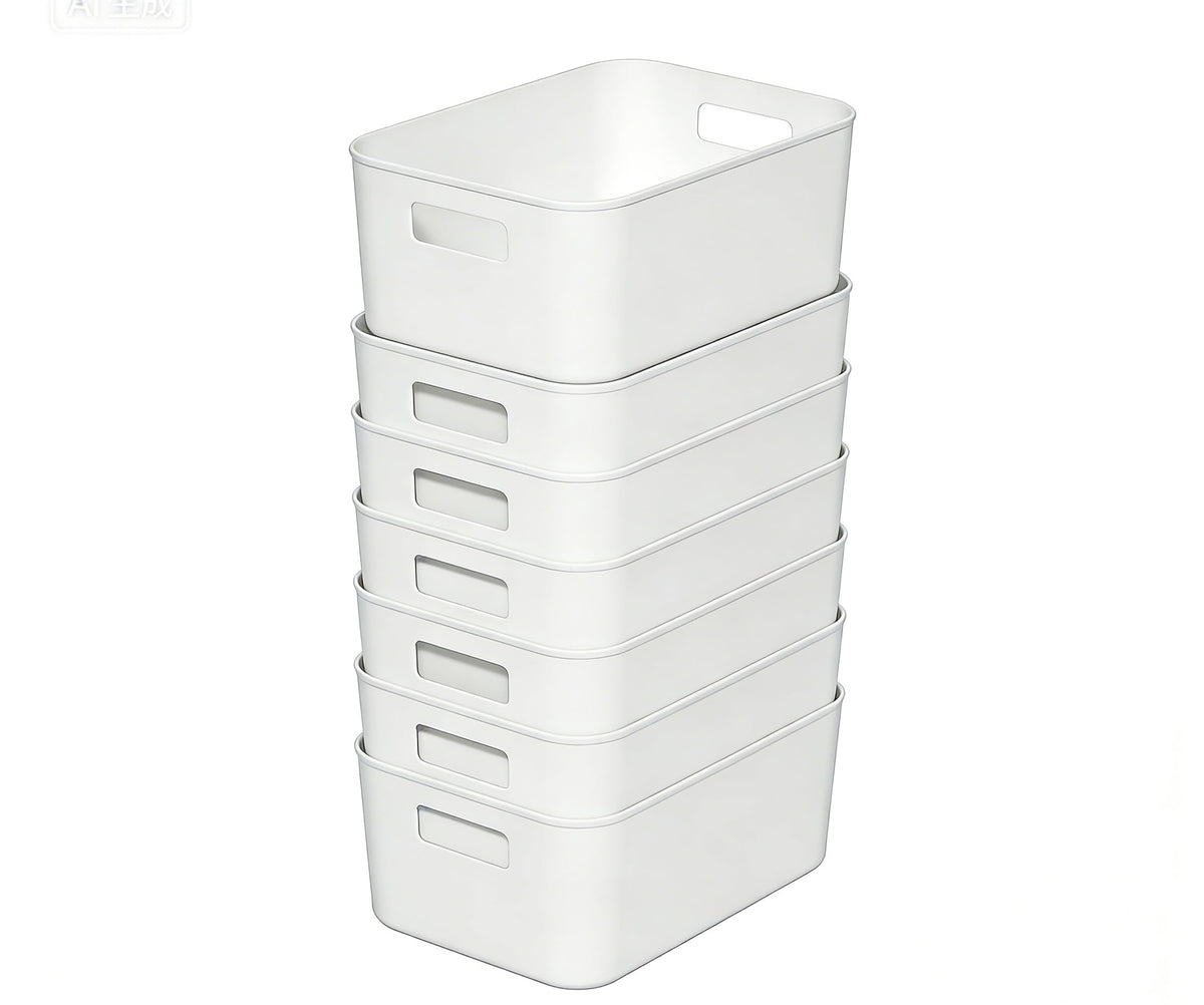 Furnestorica Pack of 10 Plastic Storage Boxes with Handles, Stackable Organiser Box 20.5 x 14.5 x 7.5 cm for Kitchen, Bathroom, Cupboard, Shelf