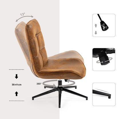 MEUBLE COSY Lounge Chair Comfortable Swivel, Modern Recliner with Adjustable Backrest, Living Room Armchair Height Adjustable, Soft Suede, Metal Legs