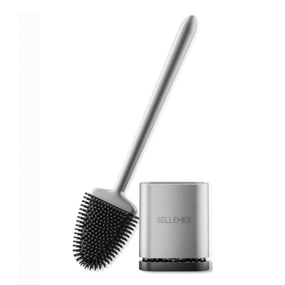 Sellemer Toilet Brush and Holder Set for Bathroom, Flexible Toilet Bowl Brush Head with Silicone Bristles, Ventilation Slots Base (Rose Gold)