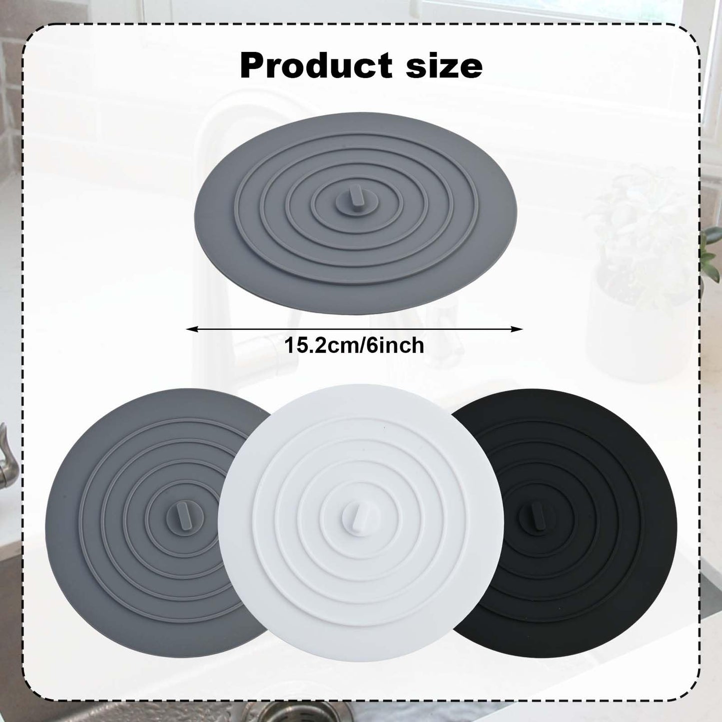 3 Pack Universal Bath Plug & Sink Plug, 6 Inch Large Silicone Drain Stopper