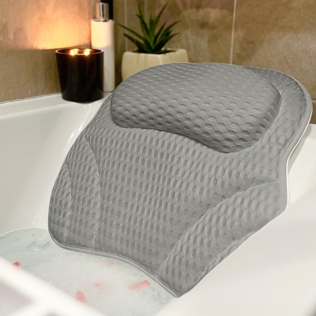 Limux Luxury Bath Pillow Cushion Ergonomic pillow with 4D Air Mesh Technology and 6 Suction Cups Helps Support Head Neck Back Shoulder Fits All