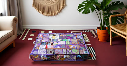 CRAFT KALA Indian Square Patchwork Traditional Pouf Cover Indian Living Room Poufs Decorative Embroidered Designer Ottoman Home Footstool Chair Cover