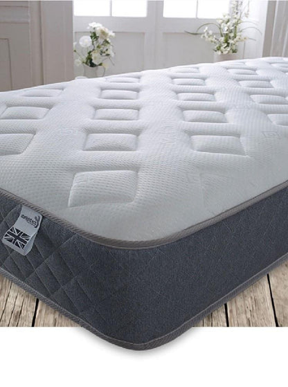 Starlight Beds Essentials Jump n Tac Double Memory Foam Mattress with Springs. 7.5 Inch Hybrid 4ft6 Budget Mattress. Soft, Grey Border (135 x 190 x 19