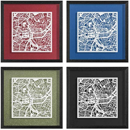 O3 DESIGN STUDIO Berlin Marco de Papel para mapas, White map, Black frame, 9x9 inches, Gift Boxed, 4 background color, self-changing, Paper Art