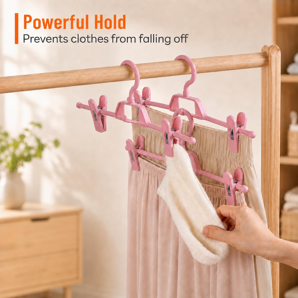 10 Pack Trouser Hangers with Clips, Space Saving Skirt Hangers Organiser