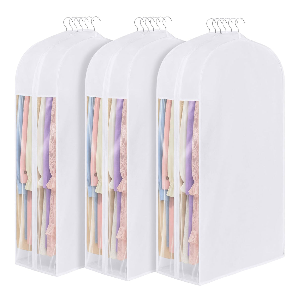 Syeeiex 3x Luxury Cotton Garment Bags for Hanging Clothes, 43 inch Suit Bag