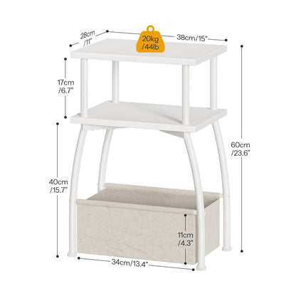 HOOBRO Narrow Side Table, 3-Tier Small Table with Linen Storage Basket, Sofa Side Tables for Small Space
