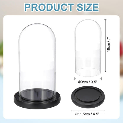 sourcing map Glass Cloche Display Dome, 7" x 3.5" Glass Dome Display Case Wood Base Tabletop Jar Case Decorative Bell Jar for Plant Home Decor Office