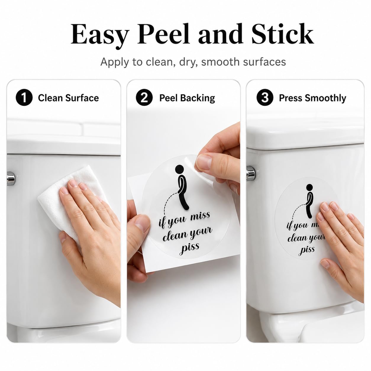 3 Pcs Waterproof Toilet Stickers, Black Bathroom Wall Art Decor