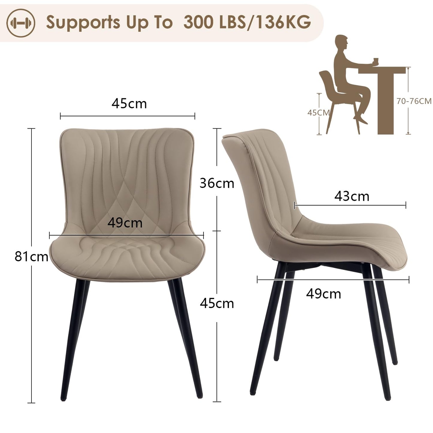 Kidol&Shellder Dining Chairs Set of 2, Modern Dining Room Chair, Khaki