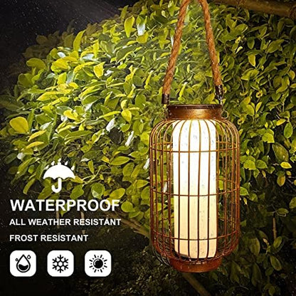 pearlstar Large Solar Powered Lantern Outdoor-Heavy Duty Metal Hanging Lights Decorative Solar Table Lamp Waterproof for Outside Patio Yard Garden Porch Tabletop Decor (Copper)