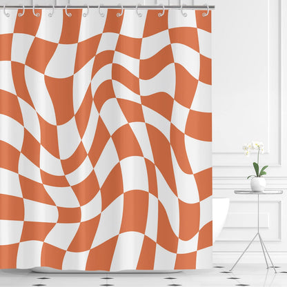 Hnmdmyi Orange Groovy Checkerboard Shower Curtain 180x180, 70s Retro Modern Abstract Psychedelic Groovy Wavy Aesthetic Hippie Funky Waterproof