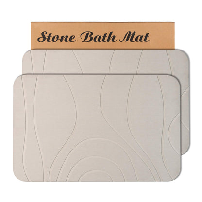 HUMIGA Stone Bath Mat, 2 Pack Diatomaceous Earth Shower Mat, Non-Slip Super Absorbent Quick Drying Bathroom Floor Mat, 24x15, Greyish White