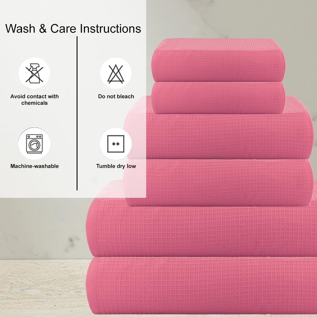 CASA COPENHAGEN Waffle Terry 6-piece set, cotton, extra large, luxurious, pink, 2 bath towels XL, 70 x 140 cm, 2 large hand towels, 50 x 80 cm