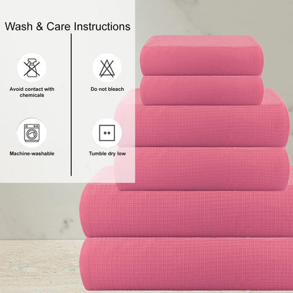 CASA COPENHAGEN Waffle Terry 6-piece set, cotton, extra large, luxurious, pink, 2 bath towels XL, 70 x 140 cm, 2 large hand towels, 50 x 80 cm