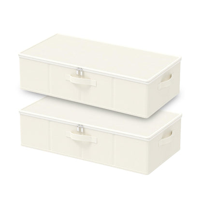 GUOHNHE Under Bed Storage Bins, for Closet, 2 Pack, Beige, 60x30x15 cm