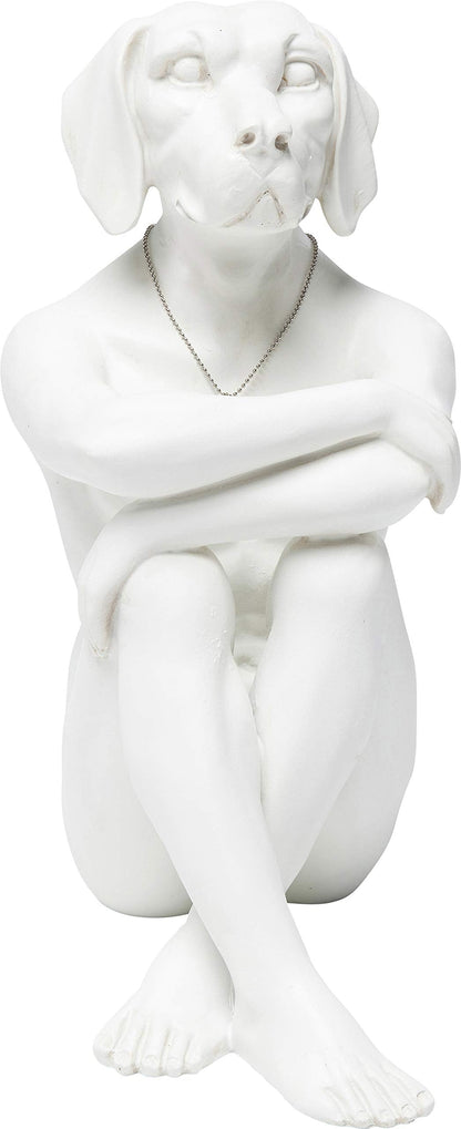 Kare Design Deco Figurine Dog Marc Cream, White, polyresin, steel plated necklace, room decor sculpture, home decor for living room, 33x26x17cm