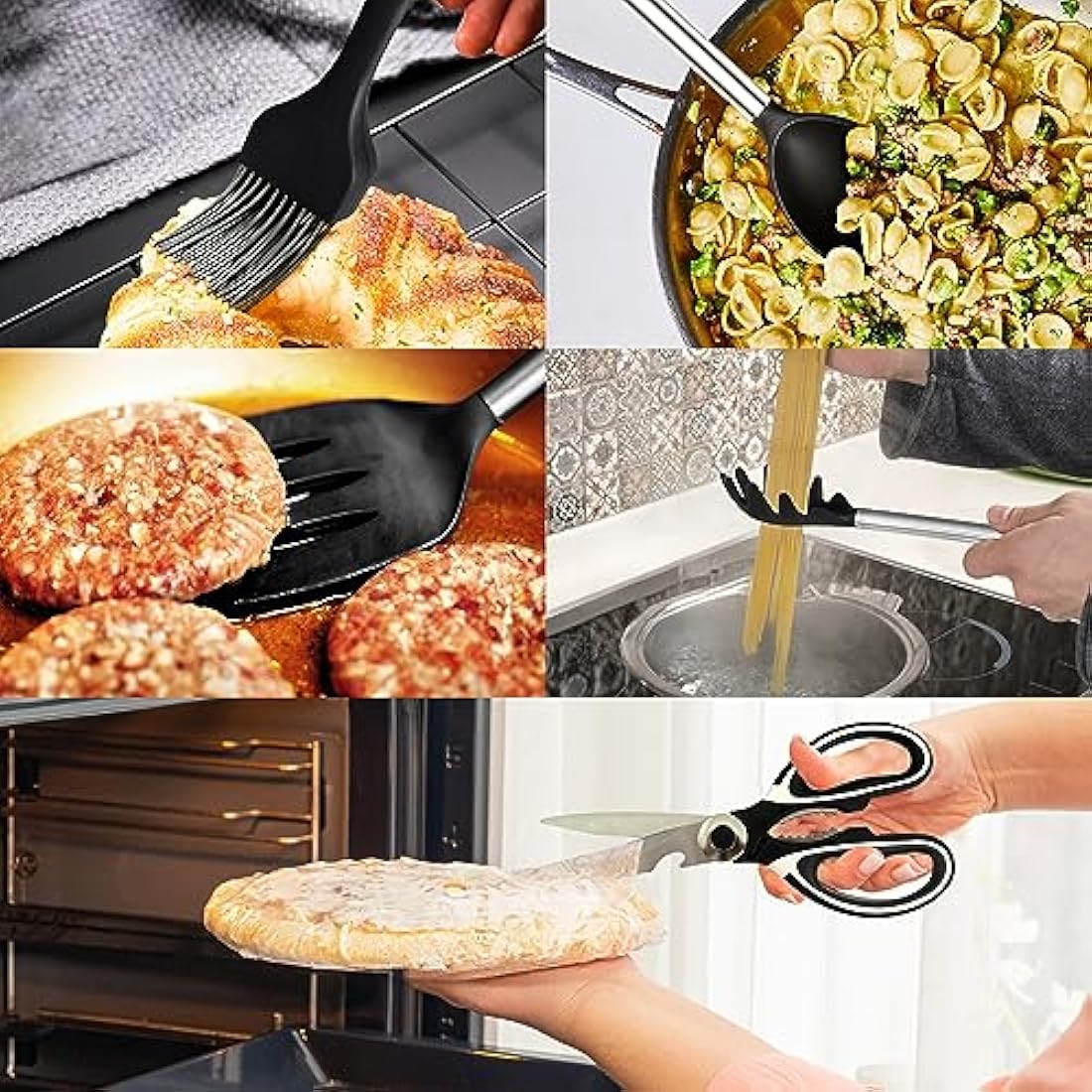 Kitchen Utensils Set, 26 Pack Silicone Cooking Utensils Set with Holder, Silicone Kitchen Utensils, Heat Resistant, Non Stick Spatula Spoon Slotted Spatula Cooking Tools Turner Tongs, Black