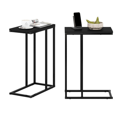 Furinno CAMNUS Side Table Set of 2, C-shape Sofa End Table for Couch, Metal Frame Night Stand, Bedside Table, for Living Room, Bedroom, Americano