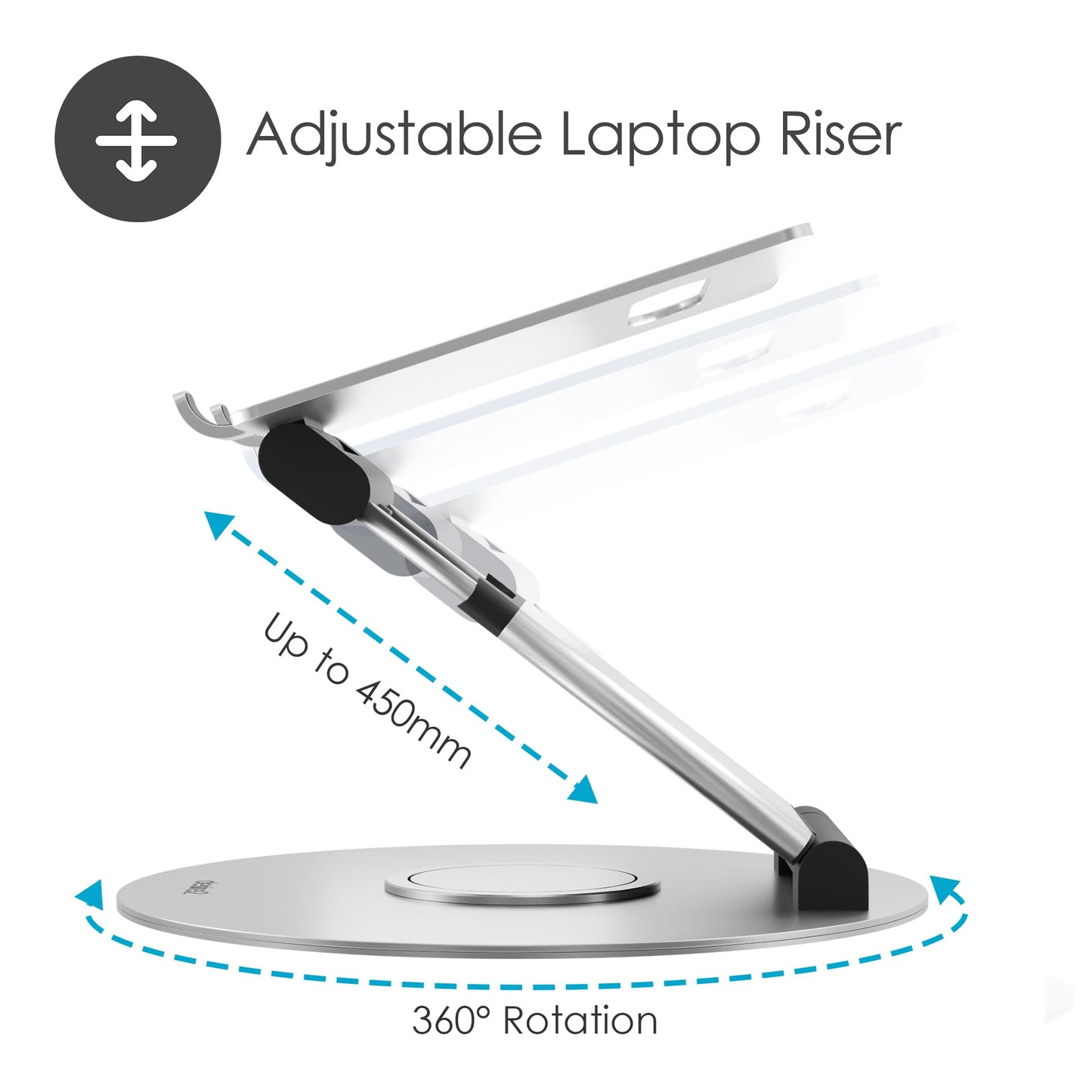 Desire2 Sit Stand Supreme 360, 10-17.3 inch Laptop Stand, Height Adjustable up to 50cm, Quick Release, Aluminium, Silicone Pads