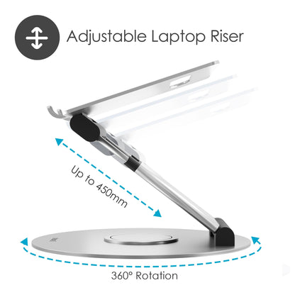 Desire2 Sit Stand Supreme 360, 10-17.3 inch Laptop Stand, Height Adjustable up to 50cm, Quick Release, Aluminium, Silicone Pads