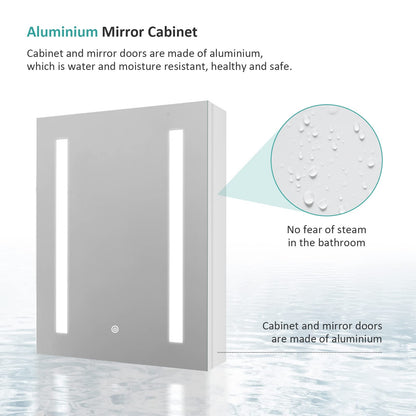 EMKE Led Bathroom Mirror Cabinet, Bathroom Wall Mirror Cabinet with Led Lights with Shaver Socket, Illuminated Mirror Cabinet with Dimmable