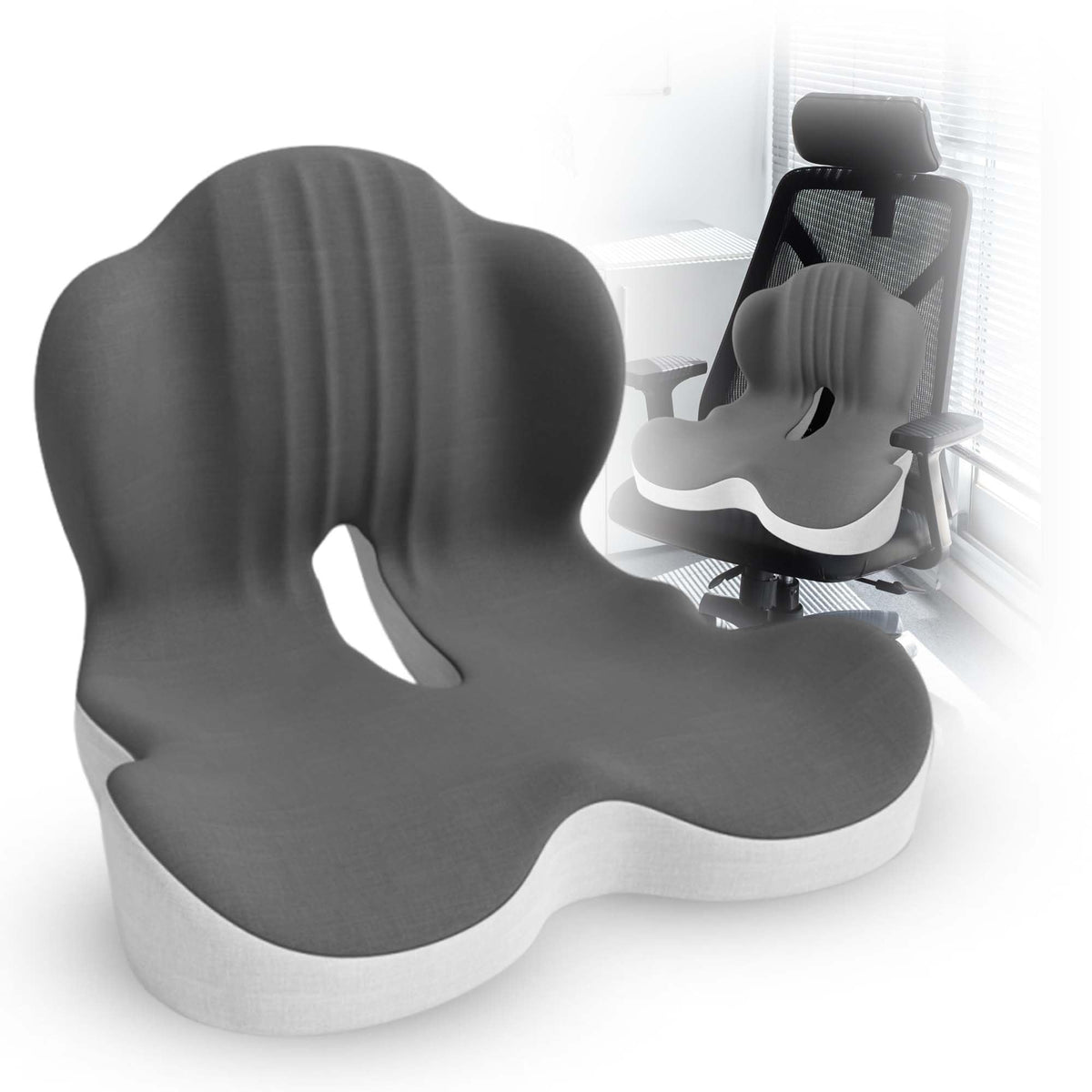Large Memory Foam Seat Cushion Lumbar Support Pillow for Sciatica & Tailbone Pressure Relief Coccyx Pad for Office Chair, Car,Wheelchair,Home,Office