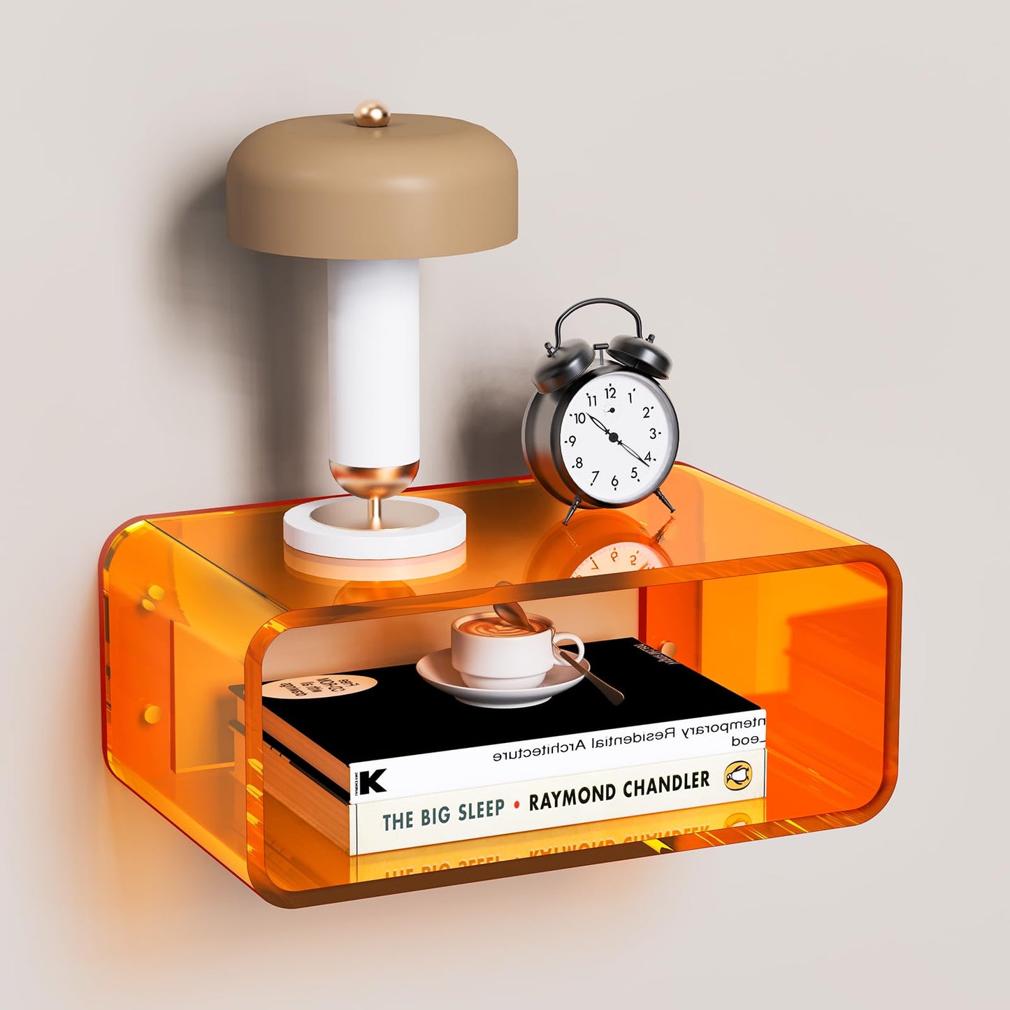 Dewrhiixe Acrylic Floating Bedside Table, Wall Mounted Nightstand Bedside Shelf (Orange, 41×24×17 cm)