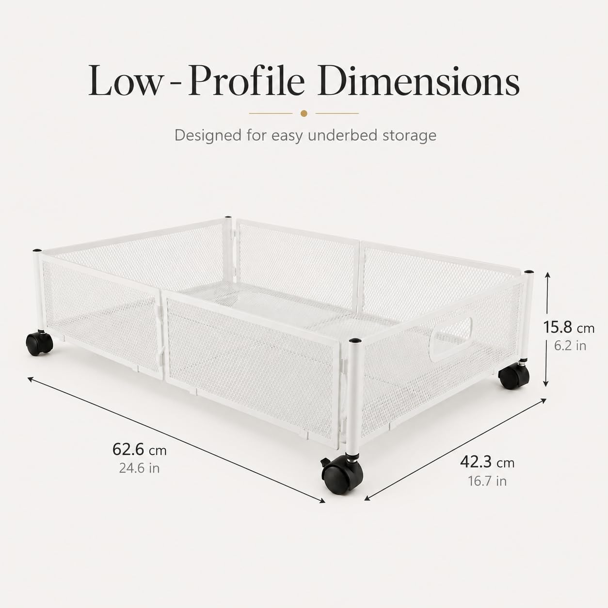 WOPPLXY Underbed Storage on Wheels - Metal Under Bed Storage Drawer with Wheels - Foldable Underbed Organiser Cart - White