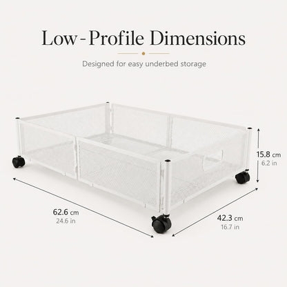 WOPPLXY Underbed Storage on Wheels - Metal Under Bed Storage Drawer with Wheels - Foldable Underbed Organiser Cart - White